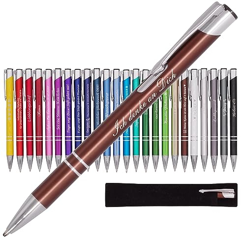 Mitbringsel & Geschenk in Premium-Qualität: personalisierter Metall-Kugelschreiber mit Gravur, Stift mit Name (Braun)