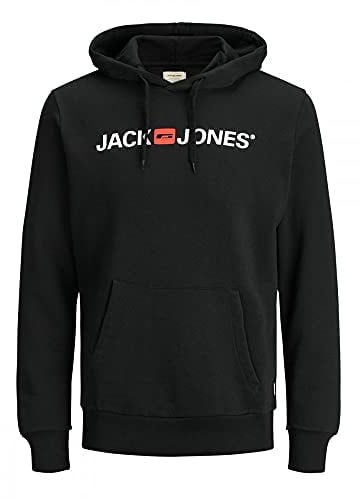 JACK & JONES Jjecorp Logo Sweat Hood Noos Felpe con cappuccio, Nero (Black Detail: Reg Fit), S Uomo