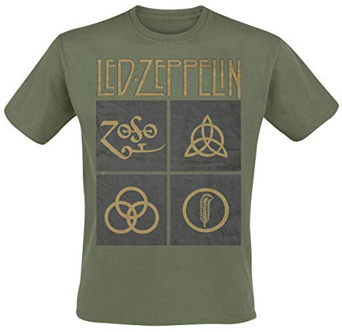 Led Zeppelin Men's Ledzeppelin_Gold Symbols Square Green_ts: M T-Shirt, Black (Black Black), Medium