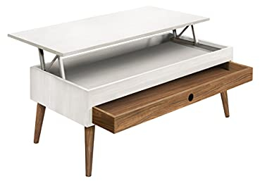HOGAR24 ES - Alice - Mesa Centro Elevable Cajón Deslizante Madera Maciza Color Blanco y Encerado, Pata Cónica