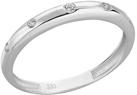 Ardeo Aurum Damenring aus 333 Gold Weißgold mit Zirkonia im Brillant-Schliff Antragsring Verlobungsring