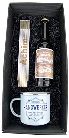 Geschenkbox Vatertag - Bier - Emaille-Becher - Zollstock mit Gravur zur Auswahl - Geburtstag - Handwerker - Mann, Zollstöcke:-Gerd