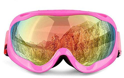 Uteruik Skibrille mit tragbarer Tasche und Maske - Snowboardbrille Dirt Bike Skibrille, Winddichte Kratzschutzbrille Verstellbare UV-Schutzbrille für den Außenbereich für Erwachsene, rosarot