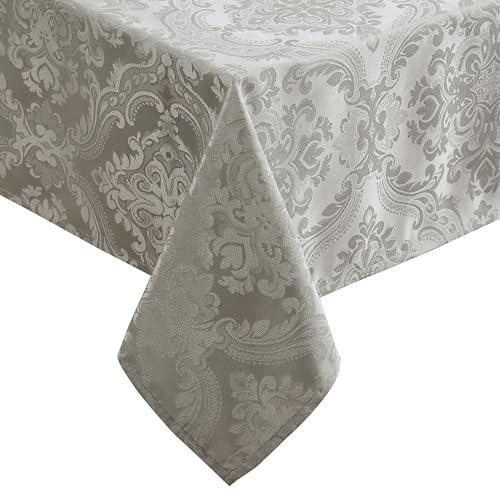 Elrene Damask Tablecloth, Polyester, Silver, 102 x 60 (Rectangular)
