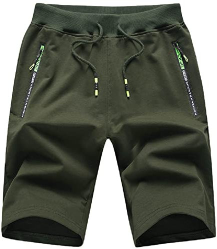 JustSun Kurze Hosen Herren Shorts Sommer Kurze Jogginghose Baumwolle Sweat Sport Shorts mit Reißverschluss Grün XL