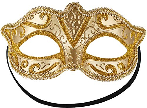 dressforfun 900881 Venezianische Maske für Damen, Augenmaske mit Muster und Zierborte für Maskenball Party Fasching Karneval Halloween - diverse Farben - (gold | Nr. 303527)