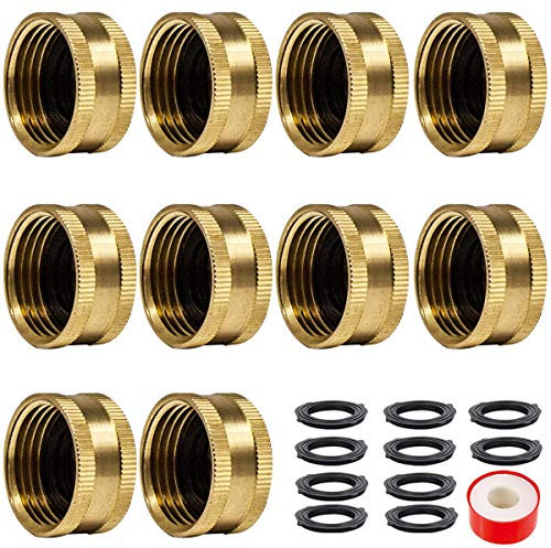 10 Piece Brass Garden Hose Female End Cap, VONDERSO 3/4 Inch Hose End Cap Spigot Cap Adapter with 10 Washers and Extra Thread Seal Tape