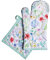 Maison d' Hermine 100% Cotton Oven Mitt & Pot Holder Set (19 x 33 cm & 20 x 20cm) Heat Resistant BBQ Cooking Gloves with Loop, Baking, Grilling, Handling Hot Pans Spring/Summer (Just Floral)