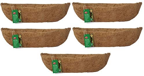 Set Of 5 61cm Pre Moulded Natural Wall Trough Plant Basket Coco Liner 24 Inch