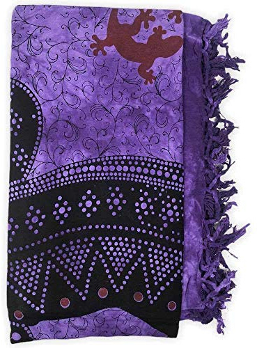 Seamar Großer Überwurf Geko 210 x 230 cm, 80 % Baumwolle, 20 % Polyester, Sofaüberwurf mit Batik Fransen (Violett)