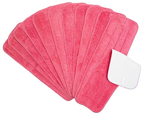 Arkwright Spray Mop Replacement Pads - Dry and Wet Mops, Microfiber Flat Refill Velcro Mop Pads for Floor Cleaning and Scrubbing, Fits All Mop Heads, 18 Inch, (Pack of 12), Red