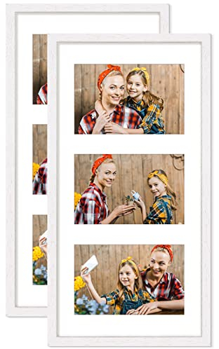 ATOBART 19x38 cm Mehrfach Bilderrahmen,Bildergalerie Collage Galerie Urkunde Dokumente, Fotogalerie mit Passepartout und 3 Foto-Ausschnitten für Fotos 3-10 x 15 cm,weiß 2er Set