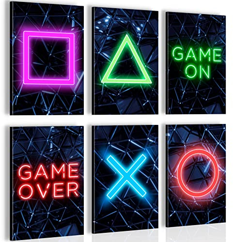 Novart Wandbilder Set Spielkonsole Gamer - KOMPLETT AUFHÄNGFERTIG - Made in Germany - Moderne Bilder Kinderzimmer Junge Teenager - N002664b