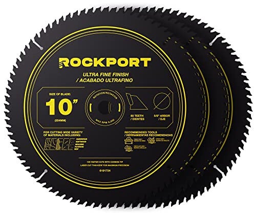 ROCKPORT Table Saw Blades 10 inch 80 Teeth - (3 Pack) 10 Table Saw Blades & 10 inch Miter Saw Blades, 5/8 Arbor, Multipupose Carbide Tip Circular Saw Blade for Ultra Fine Finish Cutting of Wood