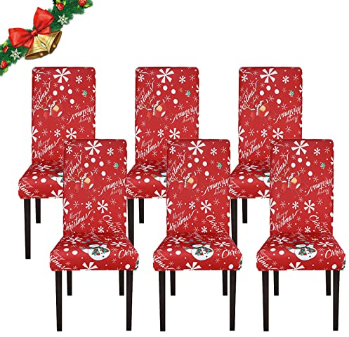 Jaotto Stuhlhussen Weihnachten 6er Set Universal,Stuhlhusse Stretch Moderne,Stuhlhussen Schwingstühle Elastische Langlebig Stuhlhussen für Feiertagsdekoration Weihnachten(Rot/Schneemann,6 Stück)