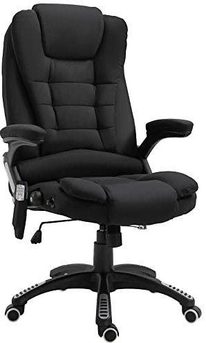 Vinsetto Sedia da Ufficio Massaggiante a 6 Punti Vibrante con Funzione Dondolo e Riscaldata, Poltrona Ufficio Reclinabile con Altezza Regolabile, Telecomando e Tasca Laterale in Tessuto, Nero