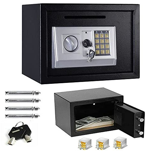 16L Digital Safety Boxes for Home,Lock Box, Money Box, Electronic Security Safe Box,with 2 Override Keys and 4 Installing Bolts,Wall Floor Mounted for Home Office Hotel,Black