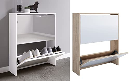 VCM Holz Schuhschrank | Maße: H. 73 x B. 63 x T. 17 cm | 2 Klappen mit Spiegel - Stido L Honig-Eiche