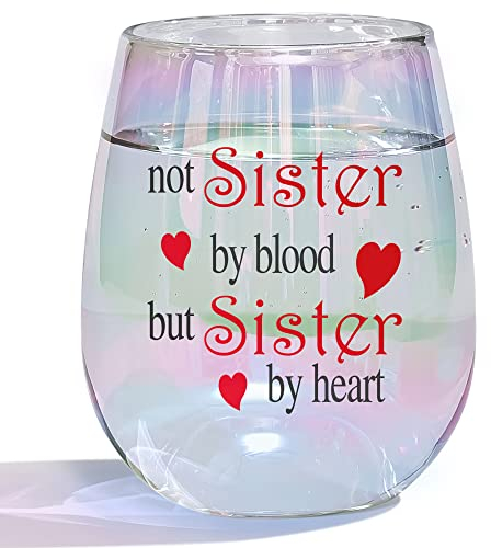 Bicchiere da vino Best Friend, regalo di compleanno per sorella Not Sisters By Blood But Sisters By Heart, divertente bicchiere da vino arcobaleno per migliore amica, regalo di Natale, 450 ml