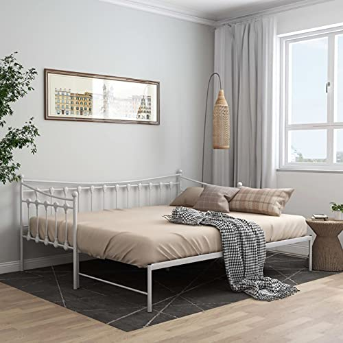 Festnight Ausziehbett 90x200 Tagesbett Ausziehbar Metallbett Schlafsofa Sofabett Bettsofa Weiß Funktionsbett Ausziehsofa Gästebett Jugendbett Bett Metall Bettgestell Schlafcouch