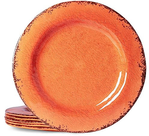 LEHAHA Rustic Farmhouse Melamine Dinner Plates Set of 6, 11 inch Lightweight Camper RV Dishes, Indoor and Outdoor Use, Reusable, Sturdy and Dishwasher Safe, Orange