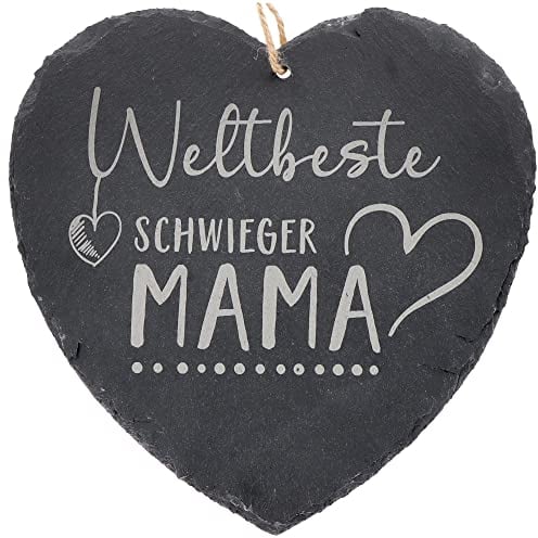 Spruchreif | Großes Schieferherz mit Gravur | Schieferherz mit Spruch Schwiegermama | Schiefertafel in Herzform mit Kordel | Schieferschild | Dekoherz | Geschenk Schwiegermutter | Muttertag
