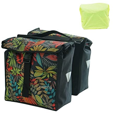 Vincita Borsa laterale per bicicletta, con doppio carico dall'alto, impermeabile, 12 l, con copertura antipioggia, grande, maniglia per il trasporto, punti riflettenti, accessori per bicicletta,