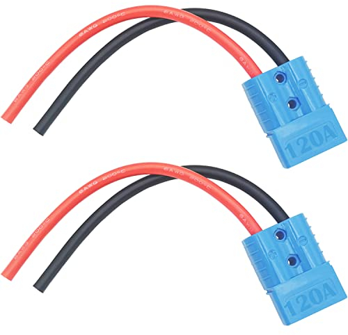 CESFONJER Batterie Stecker (blau) mit 25 cm 6 AWG Batteriekabel (2 Sätze), Batterie Schnelltrenn/Verbindungsstecker für Boot, Wohnwagen, Auto, Wohnmobil (120A,600V)