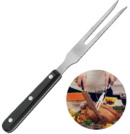 Roysmart Fourchette à viande en acier inoxydable avec poignée - Fourchette de cuisine professionnelle multifonction - 30 cm - Fourchette à découper - Fourchette de service - Fourchette à rôtir -