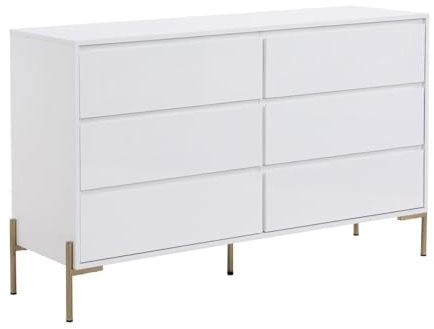 Vente-unique Pascal MORABITO - Commode 6 tiroirs - MDF et métal - Blanc laqué et doré - KORASA de Pascal Morabito