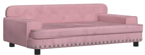 vidaXL Lit pour Chien, Canapé pour Animaux de Compagnie avec Cadre en Bois, Panier pour Chiots Maison Intérieur, Rose 90x53x30 cm Velours