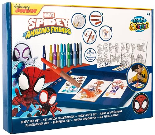 Disney - Spidey - Sprühstift-Set Deluxe - Malstifte für Kinder - Malset mit Buntstiften und Malvorlagen - SP22368