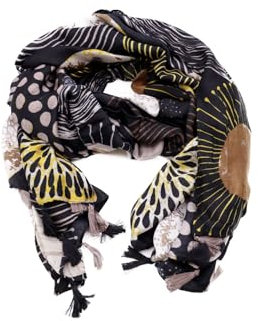 QUEEN HELENA Warmer Gemusterte Bunter Winterschal für Damen SC22-8 Schwarz, Einheitsgröße