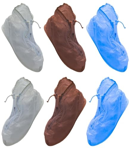 MAKA Copriscarpe Impermeabile Pioggia Riutilizzabile in Gomma con Zip PVC per Bicicletta Escursionismo Lavori all'Aperto Suola AntiScivolo Leggero Lavabile in Lavatrice Copre Stivali Ciabatte (Bianco)
