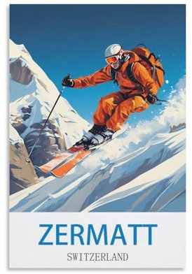 LNUYITR Zermatt Schweiz Vintage-Reiseposter Ski, 20 x 30 cm, Leinwandkunst-Poster und Wandkunst, Bilddrucke, modernes Heim-, Schlafzimmer-Dekor-Poster