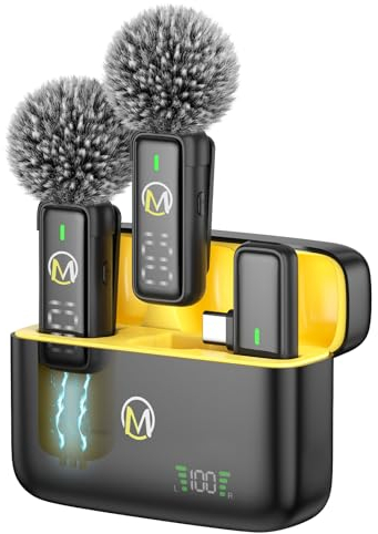 HMKCH Wireless Lavalier Microphone (Type C) for Android with Digital Display Charging Case, Windproof Anti-Noise Lapel Microphone Wireless for Vlog YouTube Video Recording(2TX+1RX)