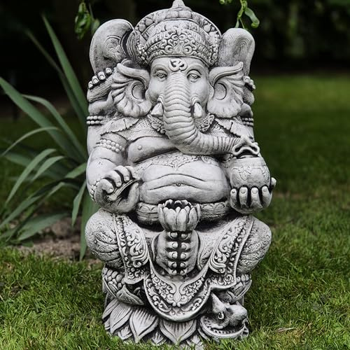 FABRIQ Große Ganesha Steinfigur 62 cm – 57 kg – Steinguss Buddha Elefant – Wetterfest & frostbeständig