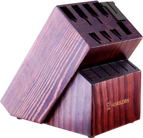 ChefHoablorn Knife Block, Wood Knife Holder, Universal Kitchen Knife Holder with Built-in Knife Sharpener, 15 Knife Slots for Kitchen Counter, Without Knives