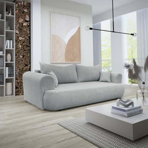 Luxusbetten24 Designer Sofa Baron Designer Sofa Baron mit Schlaffunktion und Stauraum | Bezug: Teddy | Farbe: Hellgrau