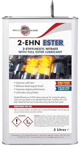 Powerenhancer Premium Double Filtered Pure 2-EHN Cetane Booster with 100% Ester Lubricant. Diesel Additive to Improve Cold Start, Reduce Engine Knock and Improve Performance. 5L