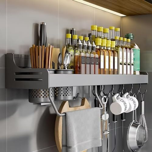 ZOKT Spice Rack - Wall Mounted Kitchen Storage, Grey, 70cm