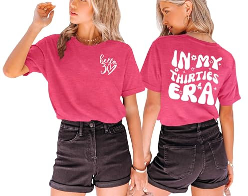 Geburtstag T-Shirts für Damen zum 30 Frauen Hello 30 Geburtstags Tshirt mit Herz-Muster (Rosared1,M)