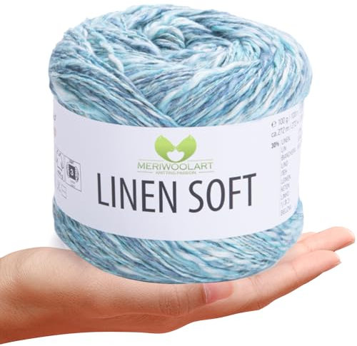 MeriWoolArt® Linen Soft Garn – Premium Naturgarn zum Stricken & Häkeln, 100g Leinengarn Baumwolle Viskose Mischung, atmungsaktiv, weich & umweltfreundlich, ideal für Kleidung, Tücher, DIY 7408