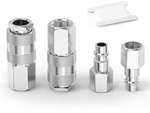 ERGAOBOY 2 Juego 1/4 BSP Macho Acoplador de Aire Industrial y Kit de Enchufes Conector, 3 en 1 racores neumáticos alto caudal