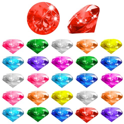 Leikedun 26 Stück 40mm Kinder Diamant Edelsteine Set Piraten Schatzsuche Spielzeug Geschenk zu Geburtstags Weihnachts Hochzeit Deko Bunt Acryl Große Transparent Kristall Pool Spielzeuge (Diamant, 26)