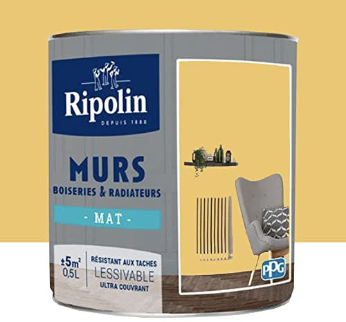 RIPOLIN Peinture Murs, Boiseries, Radiateurs Mat Jaune mimosa 0,5 L