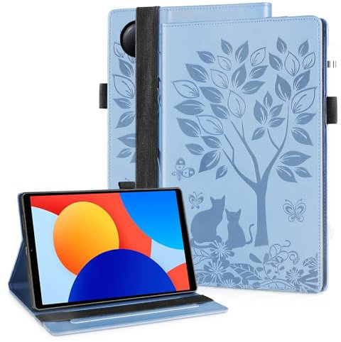 LSPCASA Funda para Redmi Pad SE 8.7 con Función Atril, Soporte para Bolígrafo, Premium de Piel Sintética, Banda Elástica - Azul