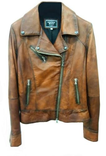Generico Veste Femme - Clou Cuir Véritable, marron, 42-48
