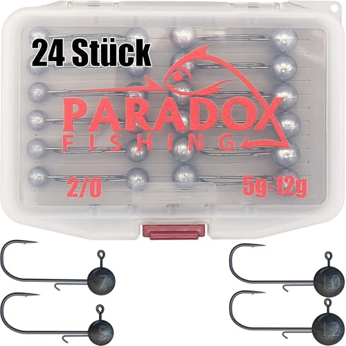 Paradox Fishing Jigköpfe Sets 2/0 3/0 4/0 5-28g - 15/25 St. - Jig Köpfe Gummifisch mit Jighead für Gummifische Zander Angelzubehör