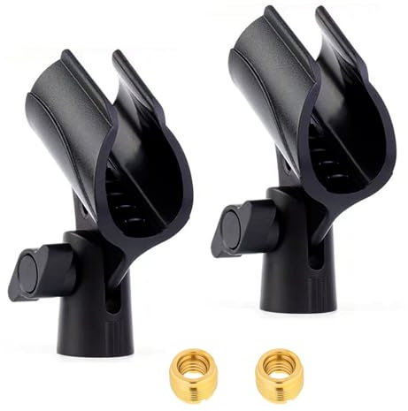 2pcs Microphone Clip for Mic Stand, Adjustable Mic Clip Holder with 5/8 to 3/8 Mic Screw Adapter, Universal Microphone Clip Holder for Mic Stand